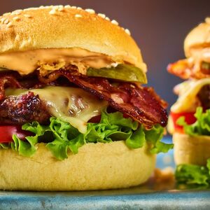 Air-fryer smash burgers with cheese & bacon