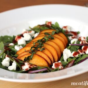 Arugula, Peach & Goat Cheese Salad with Cherry Dressing