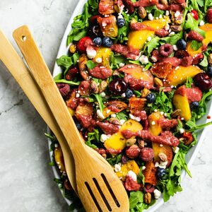 Arugula Grilled Peach Salad In a Raspberry Balsamic Vinaigrette