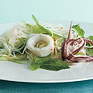 Asian Rice noodles salad with Calamari and Herbs