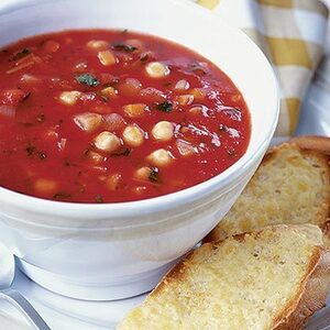 Autumn vegetable soup with cheesy toasts