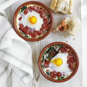 Baked eggs with spinach & tomato