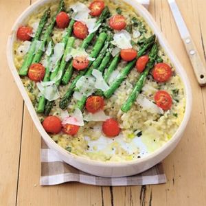 Baked asparagus risotto