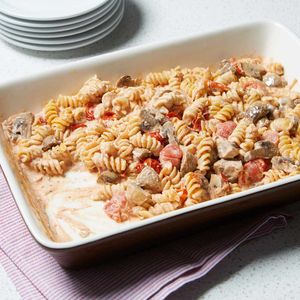 Baked Tomato, Mushroom & Goat Cheese Pasta