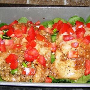 Balsamic Chicken, Spinach, and Tomato Bake