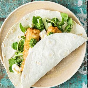 Battered haddock & pesto wrap