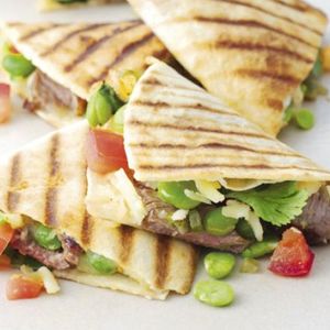 Beef, cheese & broad bean quesadillas