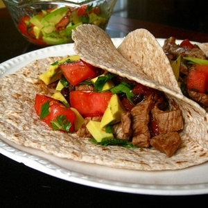 Beef and Bean Fajitas with Avocado Tomato Salsa