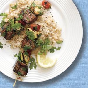 Beef Kebabs And Creamy Brown Rice