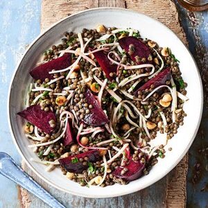 Beetroot, lentil, celeriac & hazelnut salad