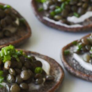 Beluga Lentil Caviar on Blini