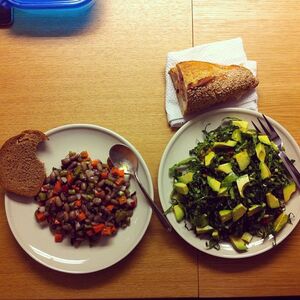 Black and White Bean Salad with Carrots, Kale Stems, and Radishes