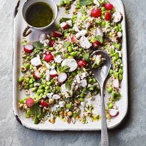 Broad bean, barley & mint salad