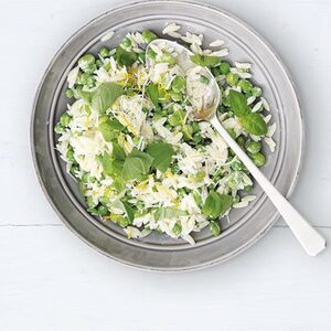 Broad bean, pea & orzo salad