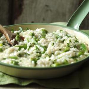 Broad bean and runner bean risotto