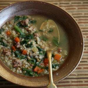 Brown Rice, Lentil, and Spinach Soup