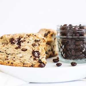 Buttery Chocolate Coated Espresso Bean Scones