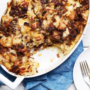 Caramelized Onion and Breakfast Sausage Strata