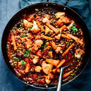 Cauliflower, olive & lentil tagine