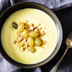 Celery Soup With Peanut Crumble and Pickled Grapes Recipe