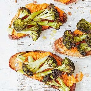 Charred broccoli & cheat’s romesco toast