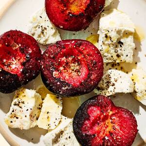 Charred Buttered Plums with Cheese