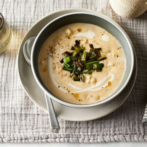 Cheesy Potato Soup With Peppered Scallions