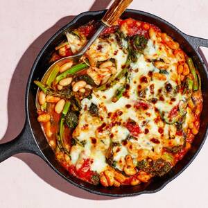 Cheesy Tomato Beans With Broccoli Rabe