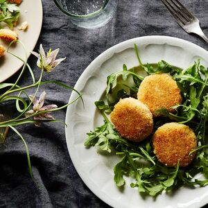 Cheesy Quinoa Fritters With Arugula Salad