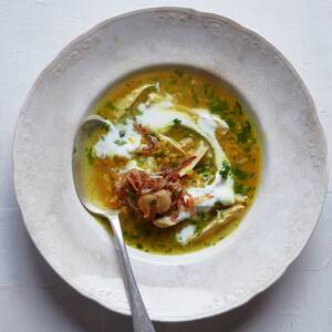 Chicken-Lentil Soup With Jammy Onions