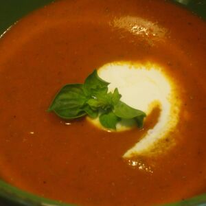 Cold red pepper and basil soup