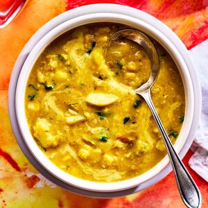 Corn, coconut & lentil chowder