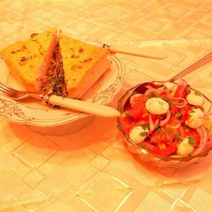 Corn and Tomato Crustless Quiche with Fresh Tomato Salad