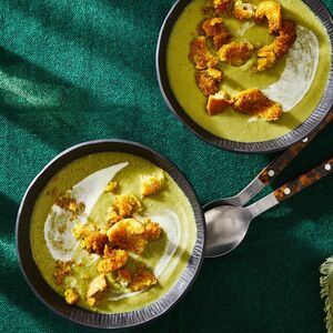 Cream of Broccoli Soup With Sizzled Turmeric Croutons