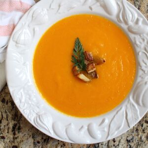 Creamy Carrot Ginger Soup with Roasted Potatoes