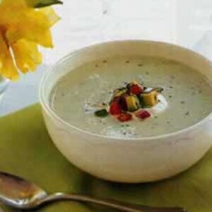 Cucumber and Avocado Soup with Tomato and Basil Salad