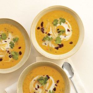 Curried Red Lentil Soup with Dried Cherries and Cilantro