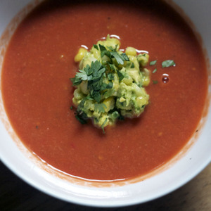 Dinner Tonight: Fresh Tomato Soup with Roasted Corn Guacamole Recipe