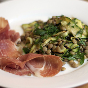 Dinner Tonight: Lentil Salad with Grilled Zucchini and Prosciutto Recipe