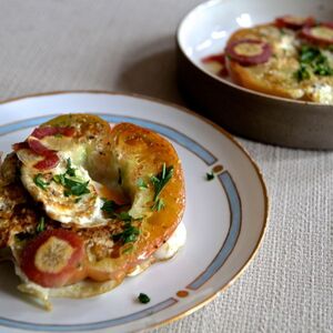 Eggs in an Heirloom tomato basket