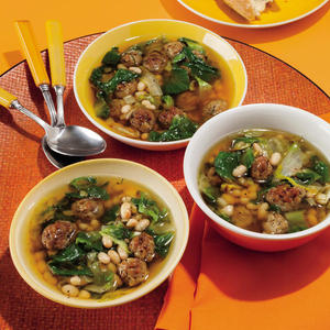 Escarole Soup with Fennel, Navy Beans, and Mini Meatballs