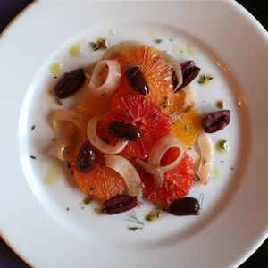 Fennel, Orange, & Olive Salad with a Warm fennel dressing