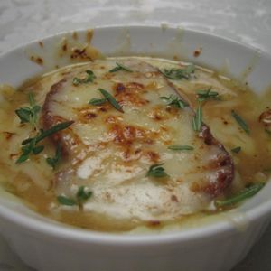 French Mushroom Soup with Roasted Garlic Croutons