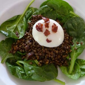 French Lentil Caviar Salad with a Poached Egg