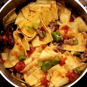 Fresh Pasta with Favas, Tomatoes and Sausage recipes