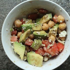 Garbanzo Bean Salad with Tomato, Avocado, Blue Cheese and Balsamic