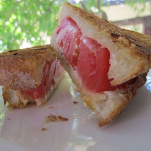 Garlic Bread Grilled Tomato Sandwich