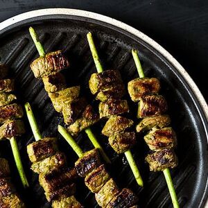 Garlic Scape Beef Satay with Garlic Scape Satay Dip