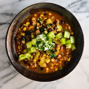 Green Tomato, Black Bean and Corn Chili