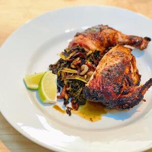 Grilled Maple Chicken with Smokey Greens